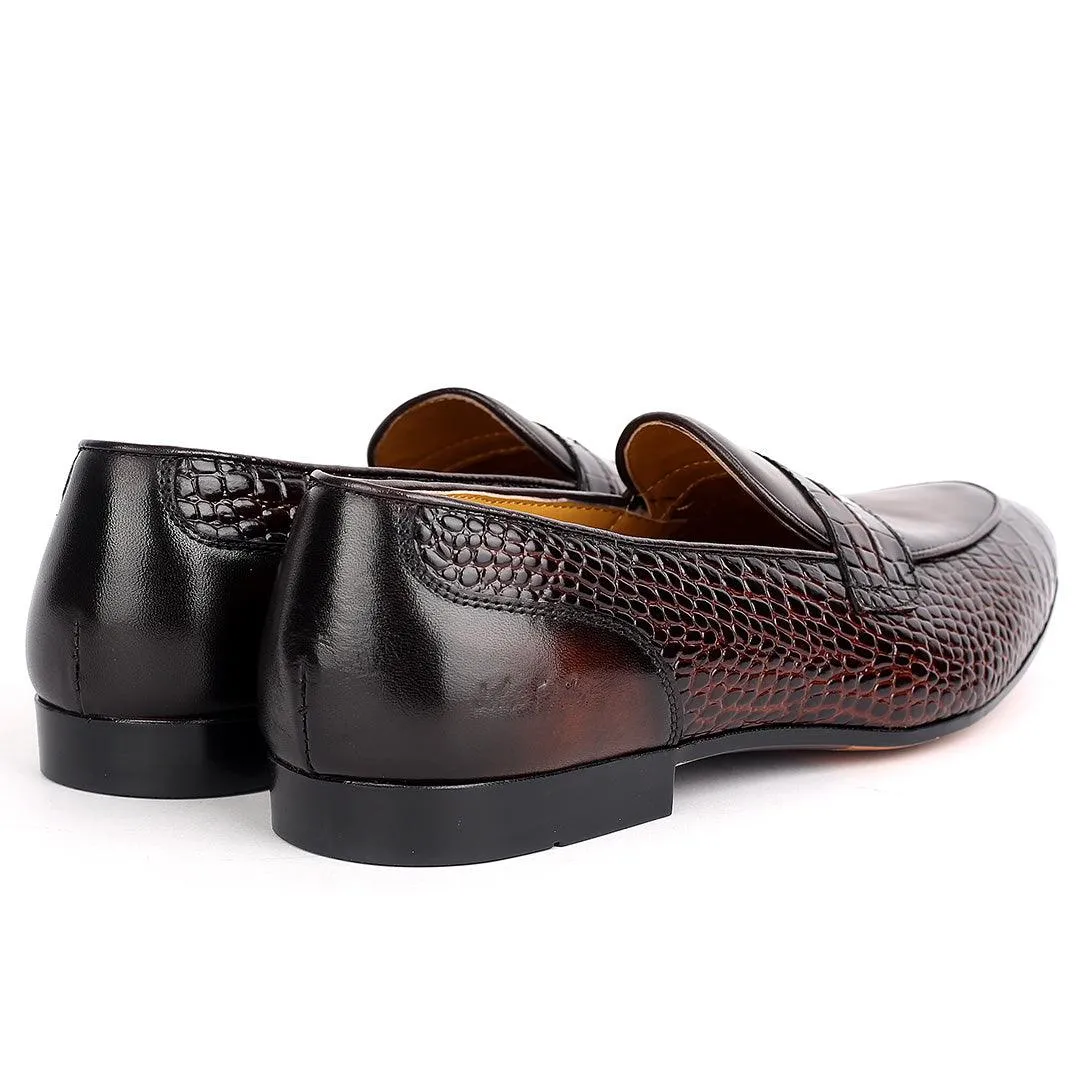 John Foster Superlative Croc Leather Shoe - Coffee