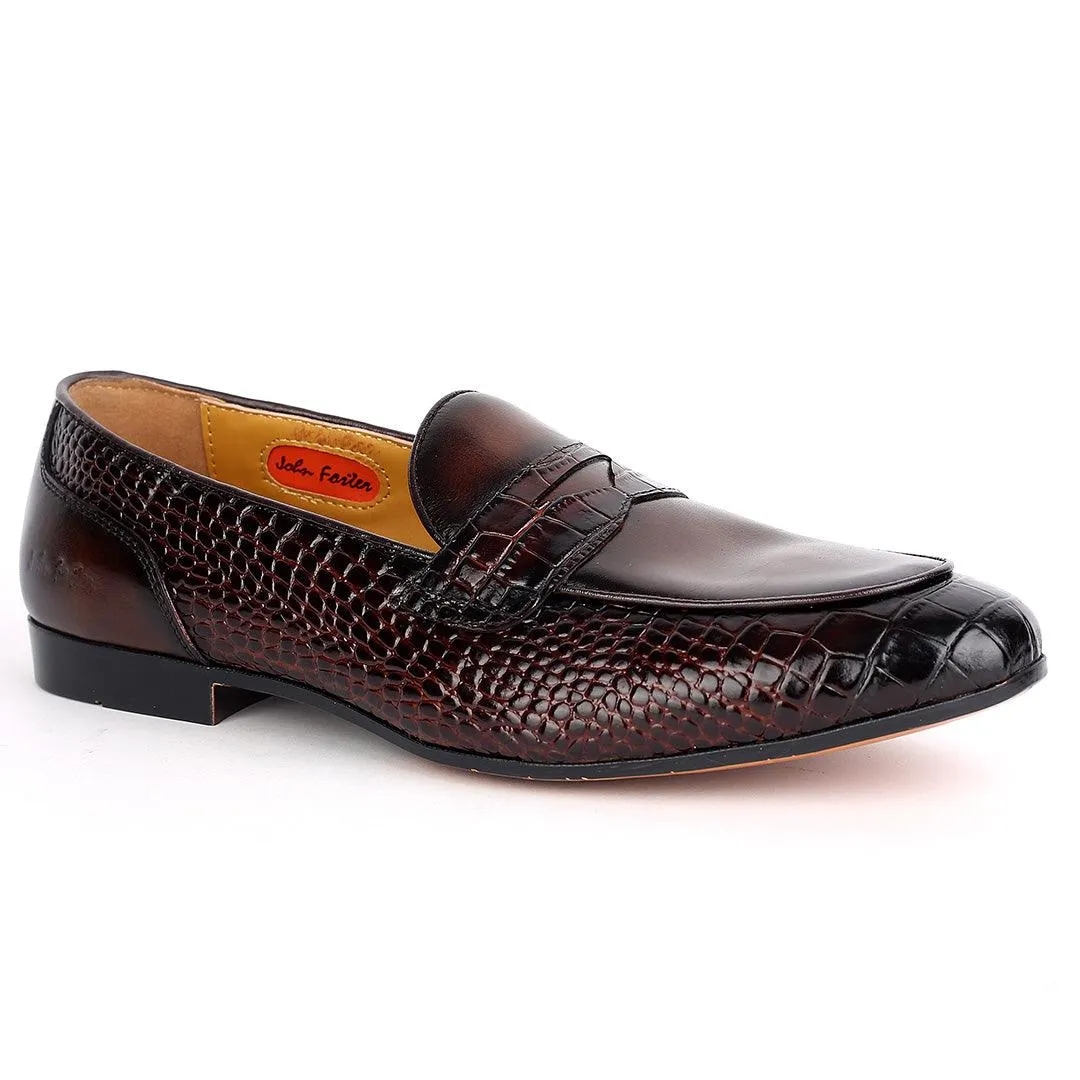 John Foster Superlative Croc Leather Shoe - Coffee