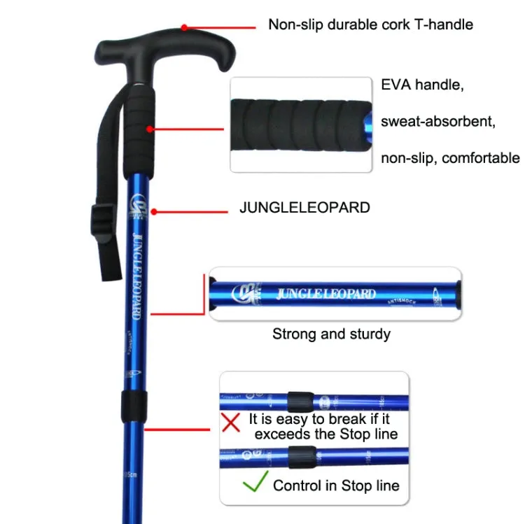 JUNGLELEOPARD Four-Section Curved Handle Aluminum Alloy Trekking Pole, Length: 52-110cm(Blue)