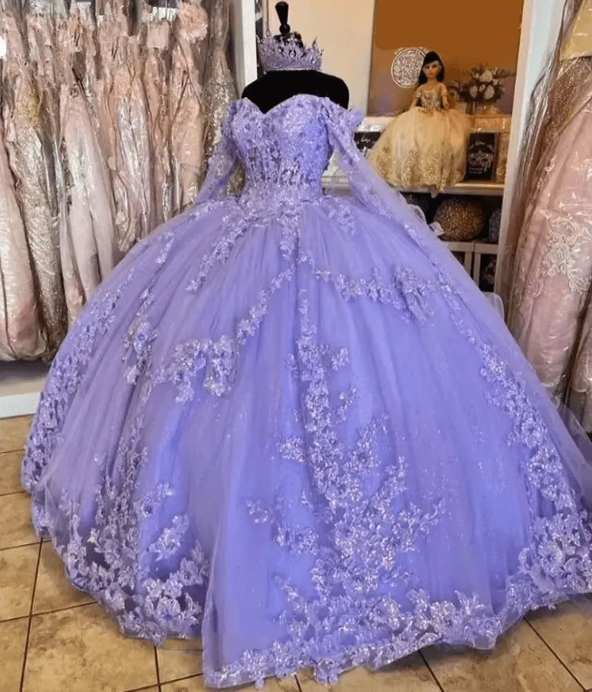 Lavender Quinceanera Dresses Long Sleeve Birthday Prom Princess Ball Gown