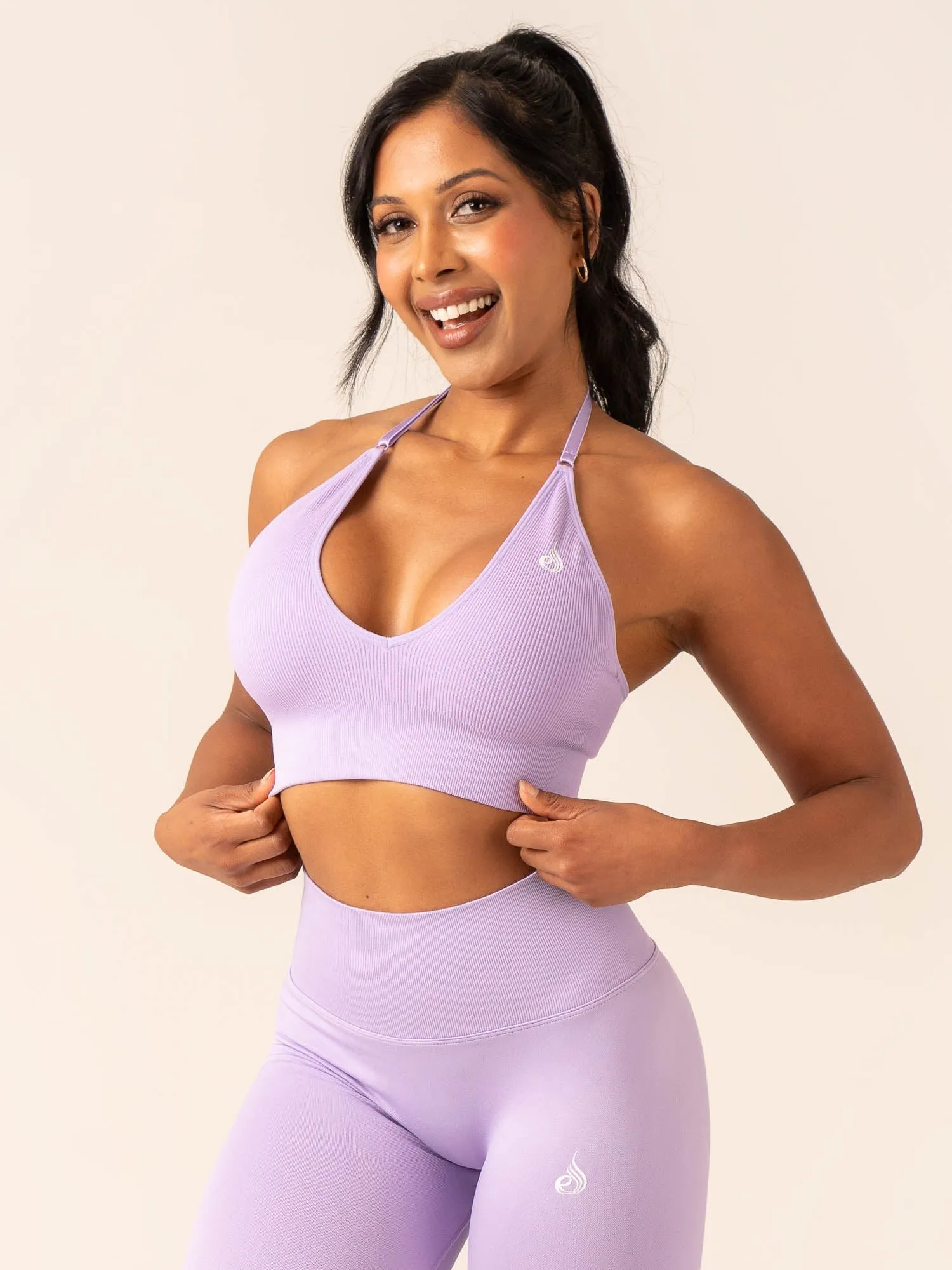 Lift Rib Seamless Halter Sports Bra - Lavender