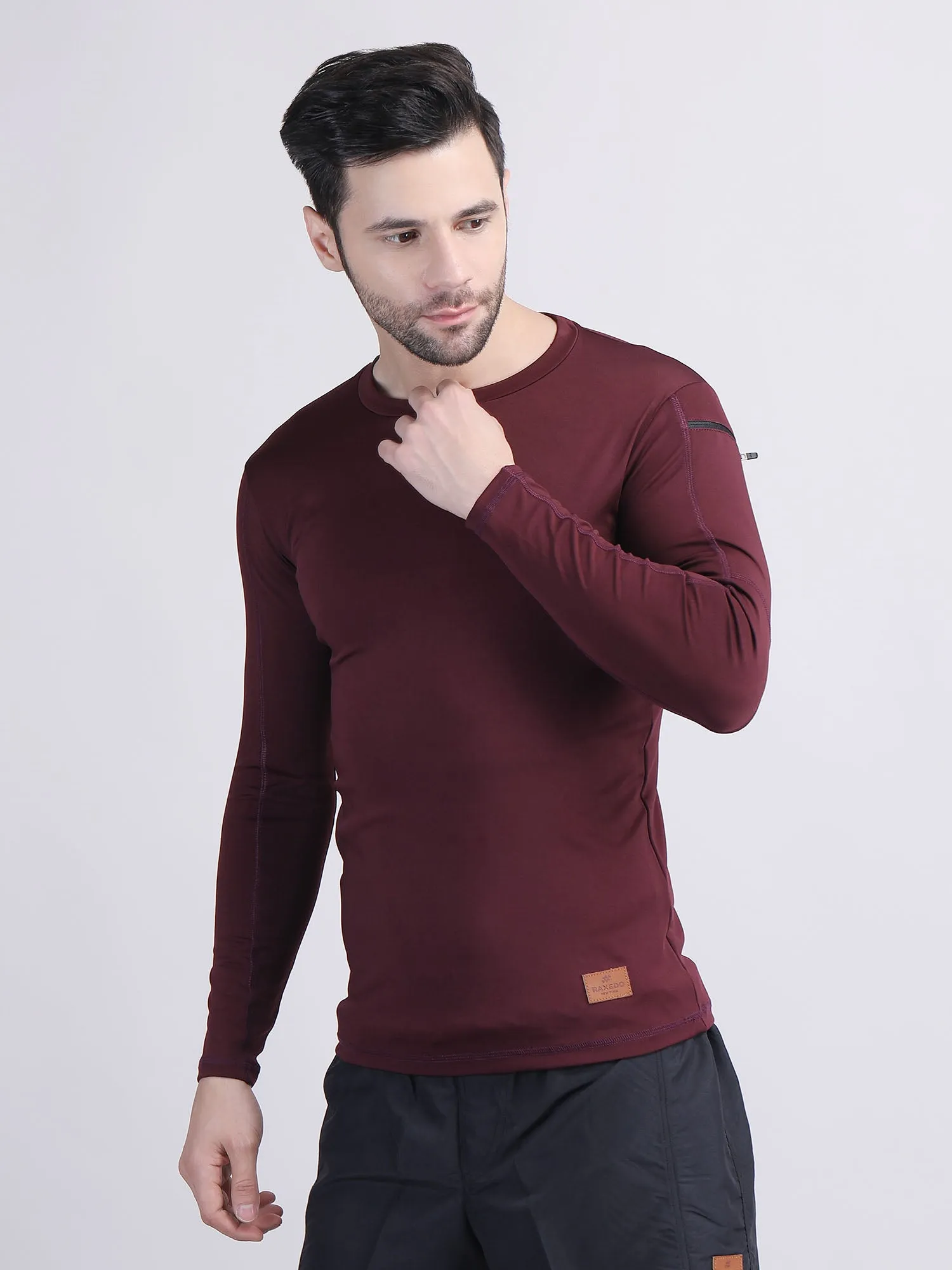 Long sleeve compression t shirt mens with phone holder