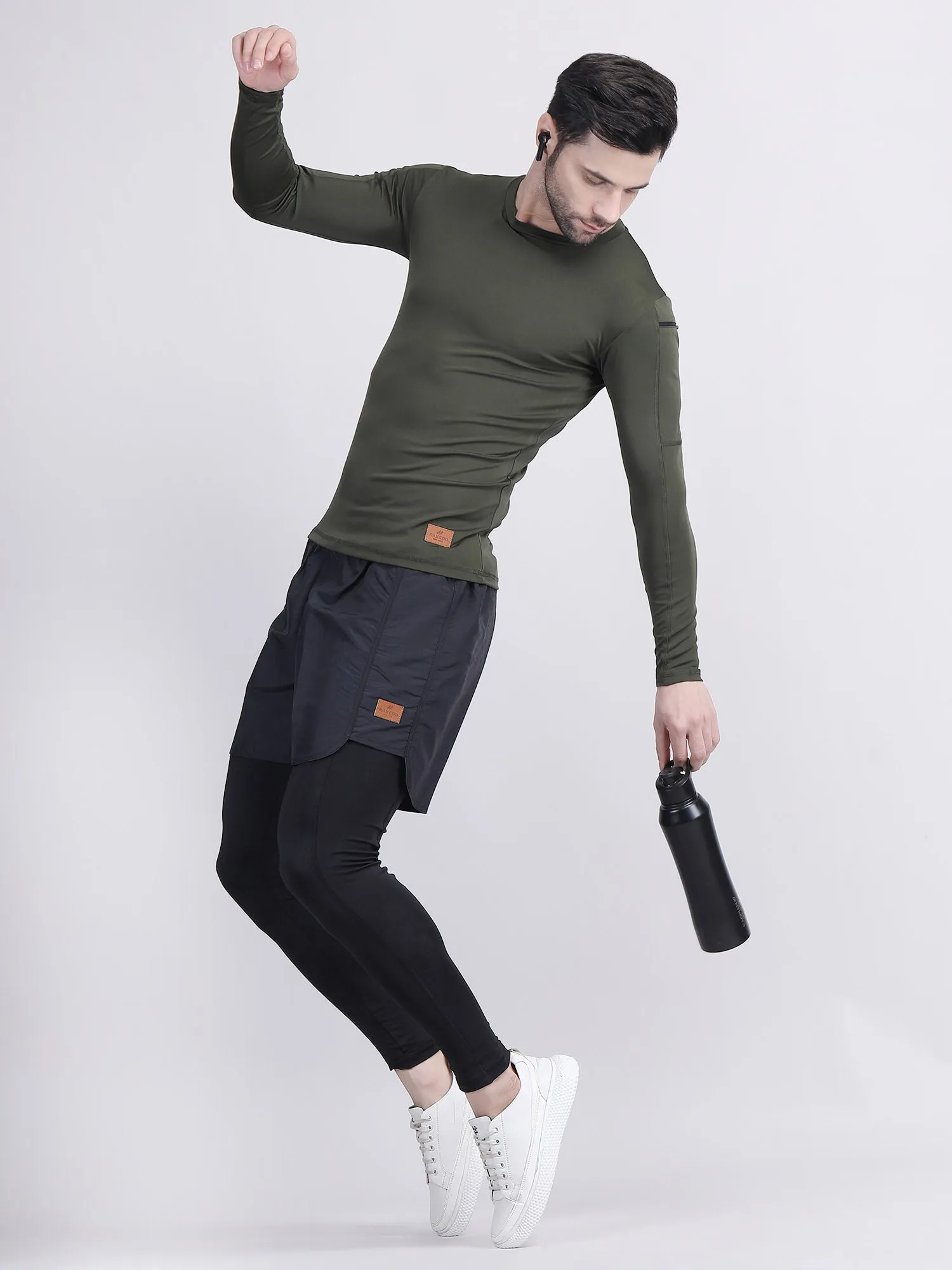 Long sleeve compression t shirt mens with phone holder