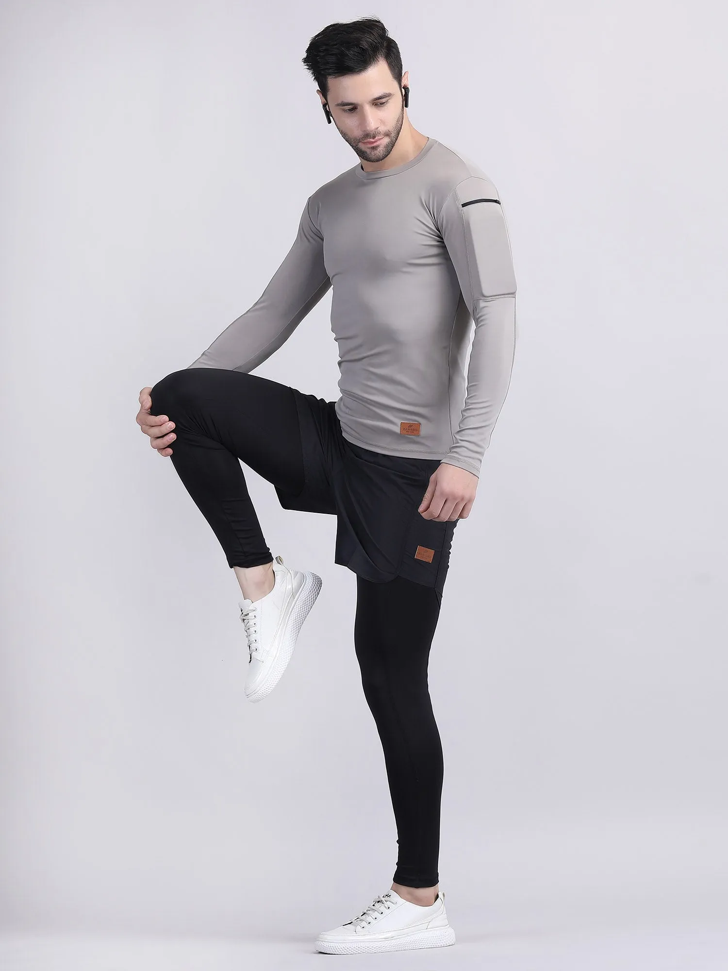 Long sleeve compression t shirt mens with phone holder