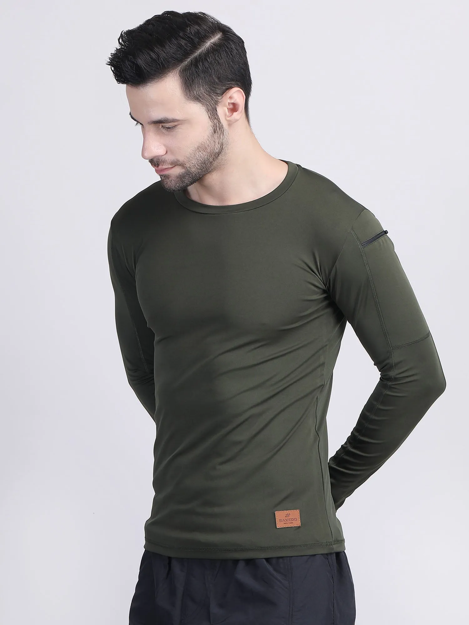 Long sleeve compression t shirt mens with phone holder