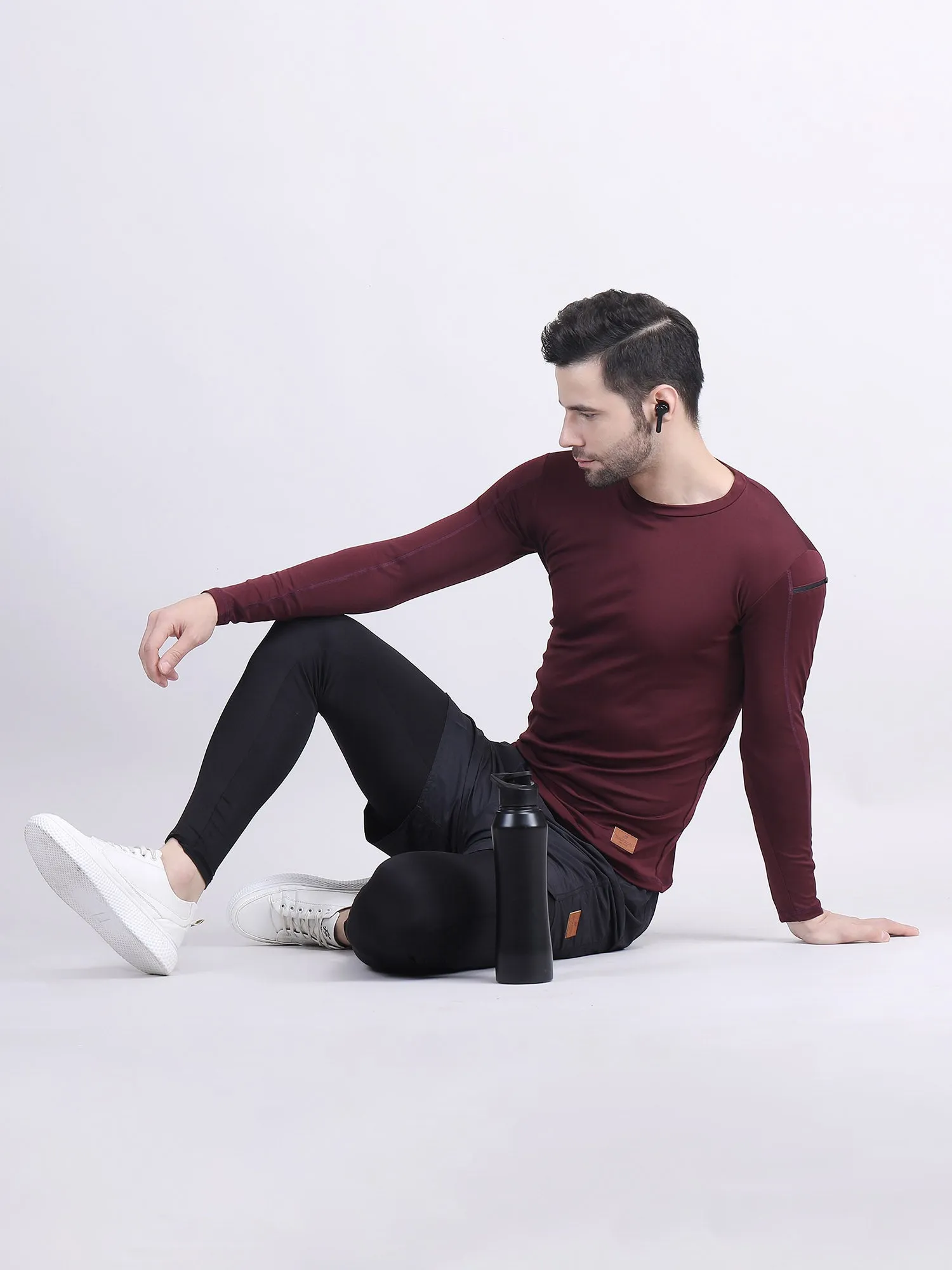 Long sleeve compression t shirt mens with phone holder