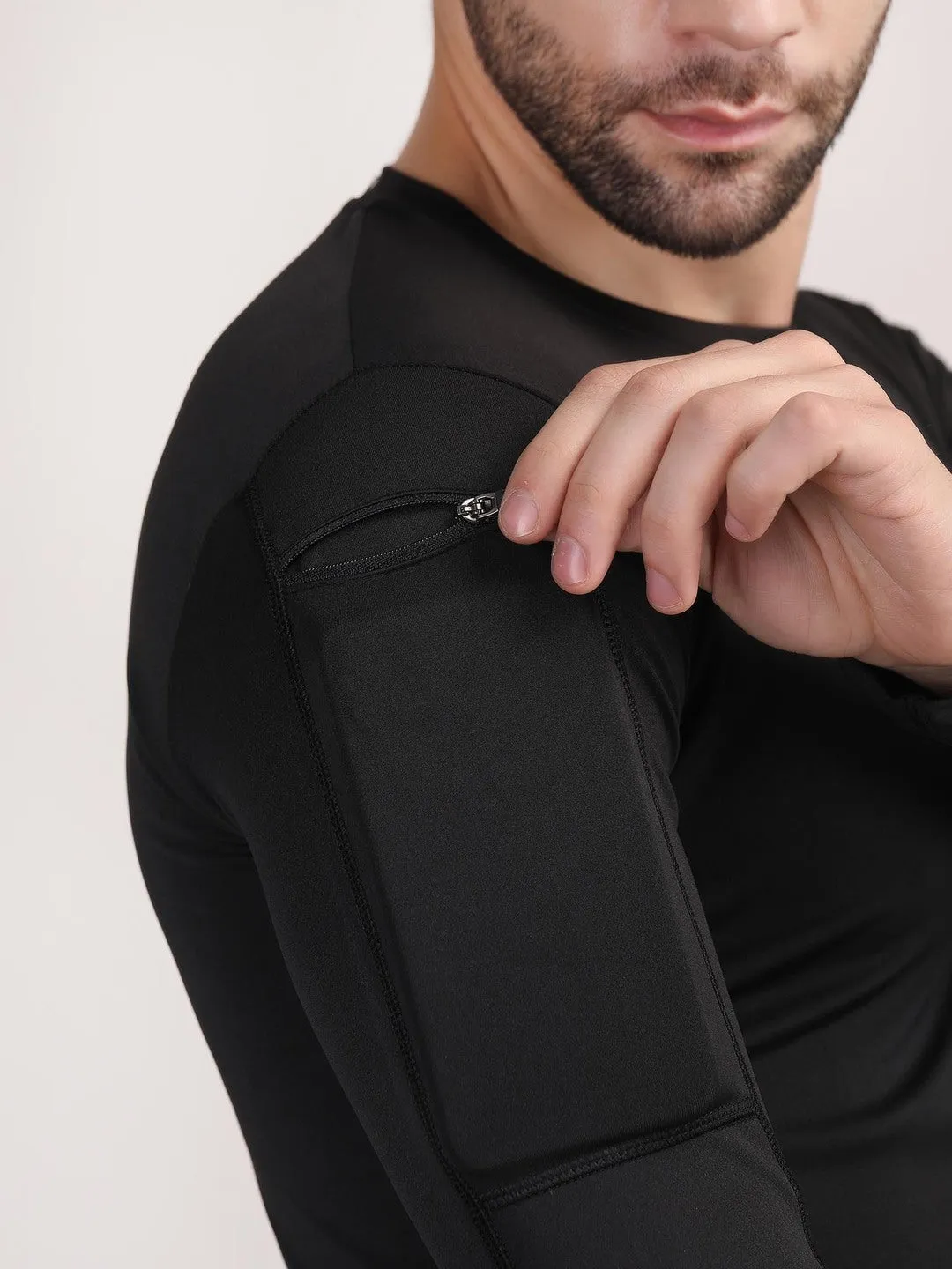 Long sleeve compression t shirt mens with phone holder