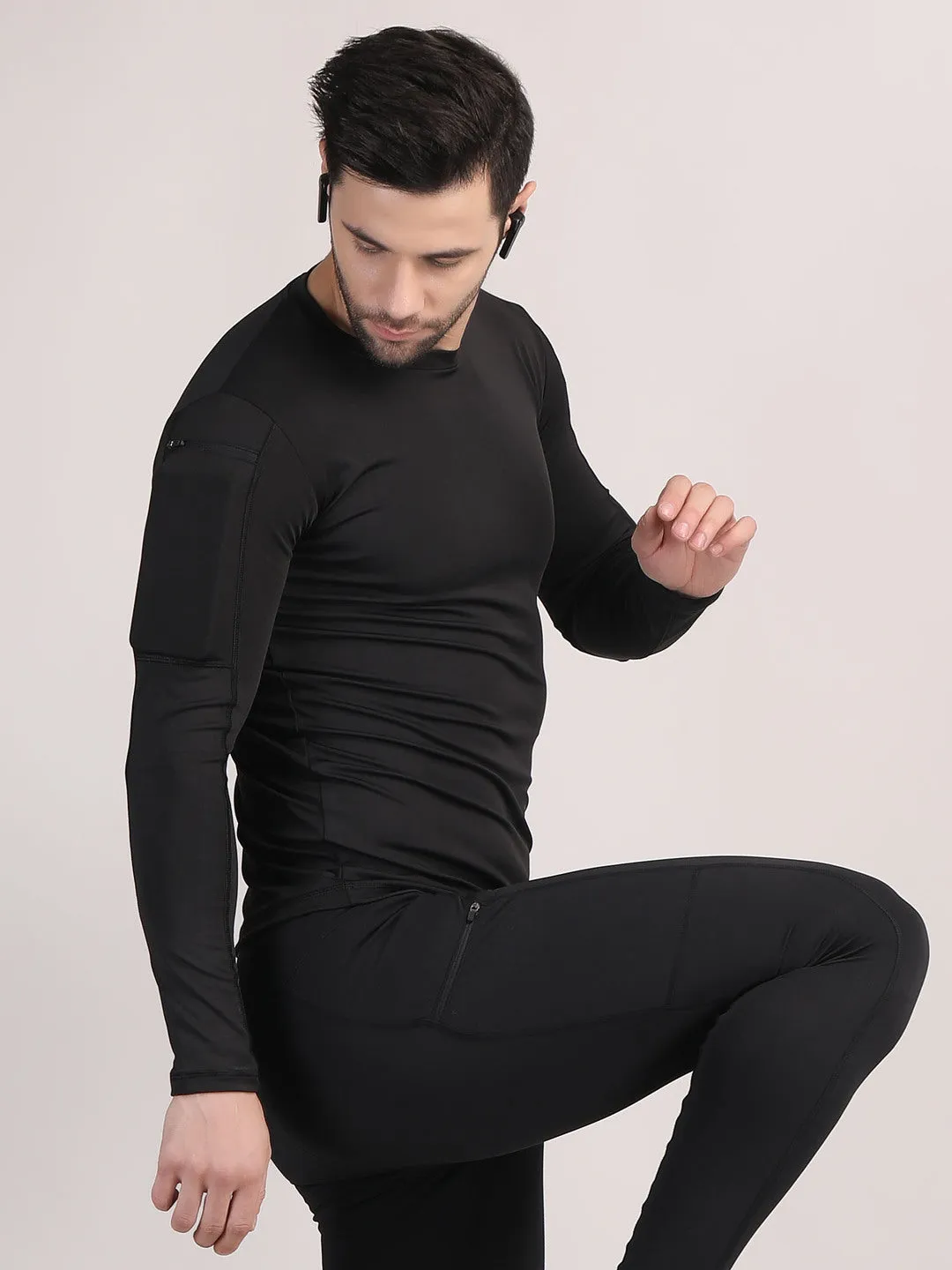 Long sleeve compression t shirt mens with phone holder