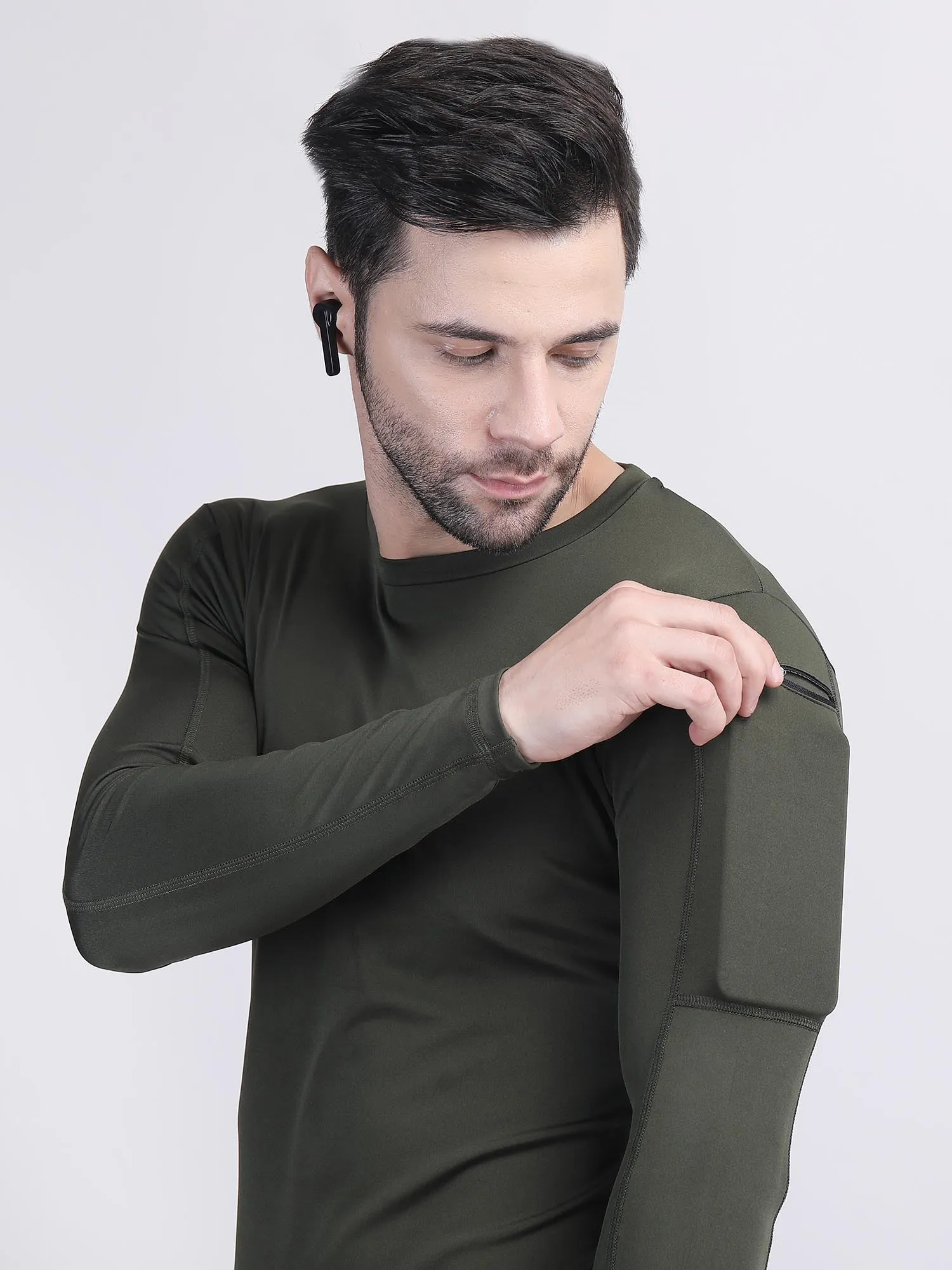 Long sleeve compression t shirt mens with phone holder