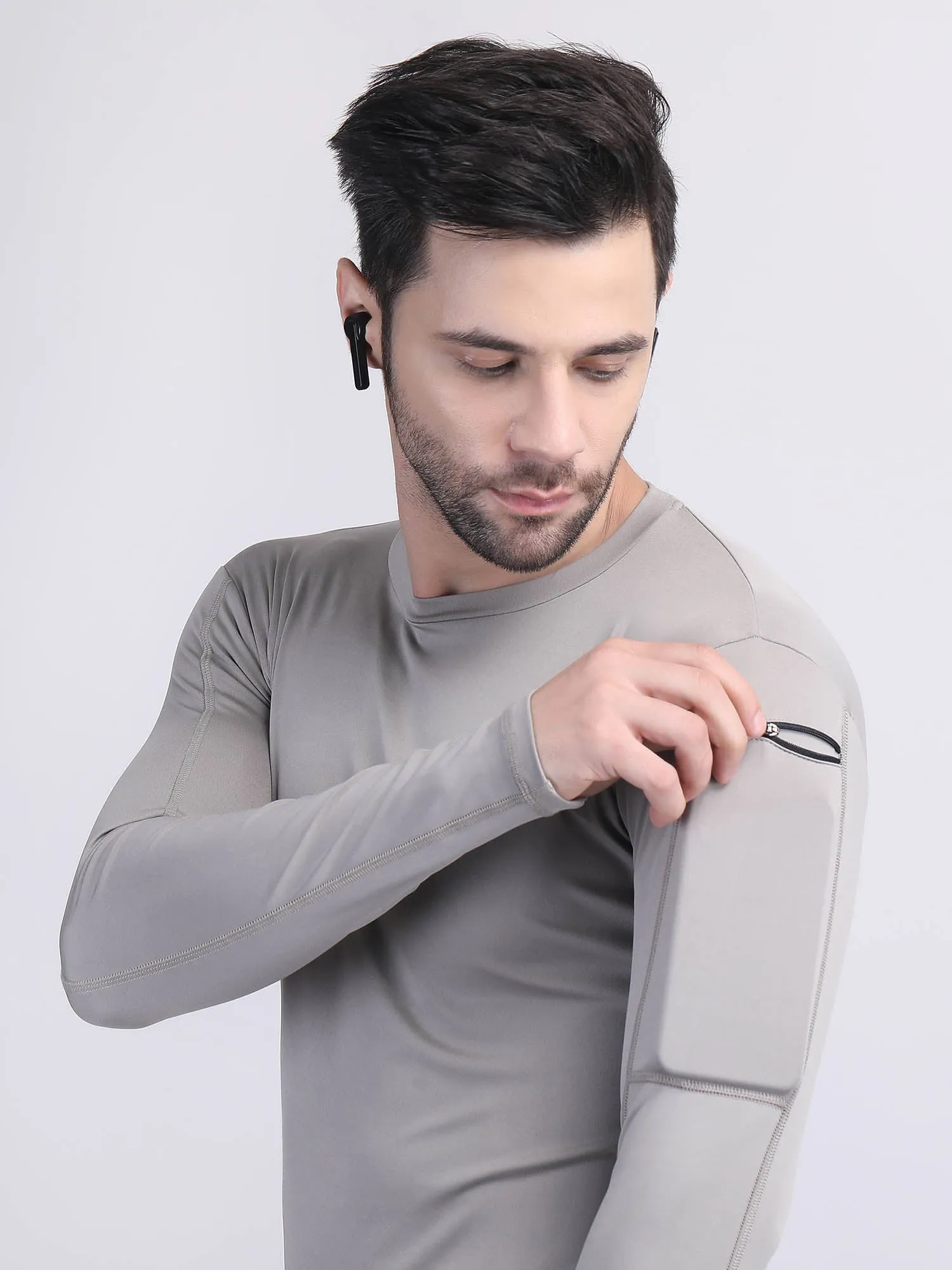 Long sleeve compression t shirt mens with phone holder