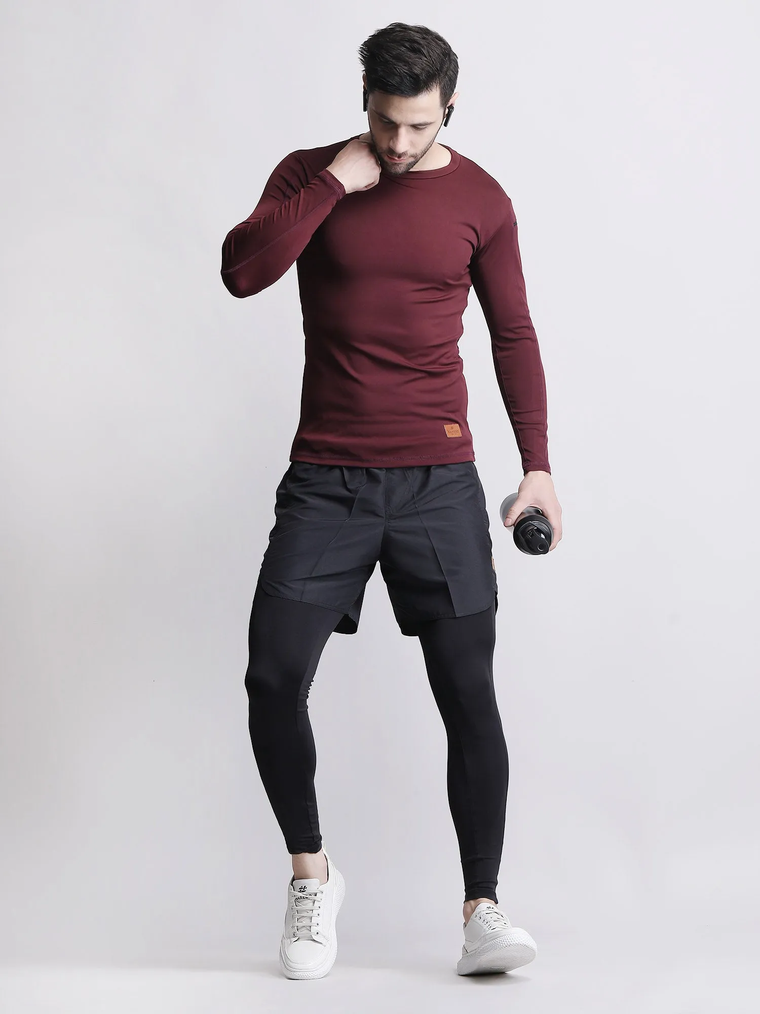 Long sleeve compression t shirt mens with phone holder