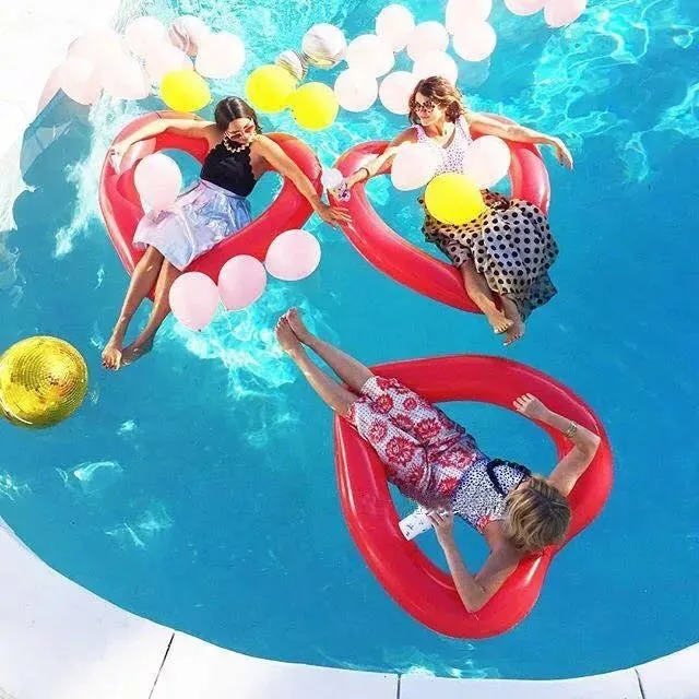 Love Heart Shaped Inflatable Floating Swimming Safety Pool Ring, Inflated Size: 120cm x 100cm (Pink)