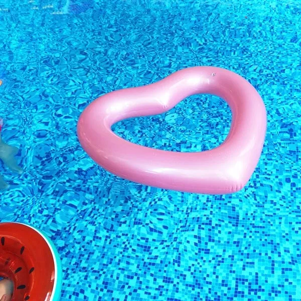 Love Heart Shaped Inflatable Floating Swimming Safety Pool Ring, Inflated Size: 120cm x 100cm (Pink)