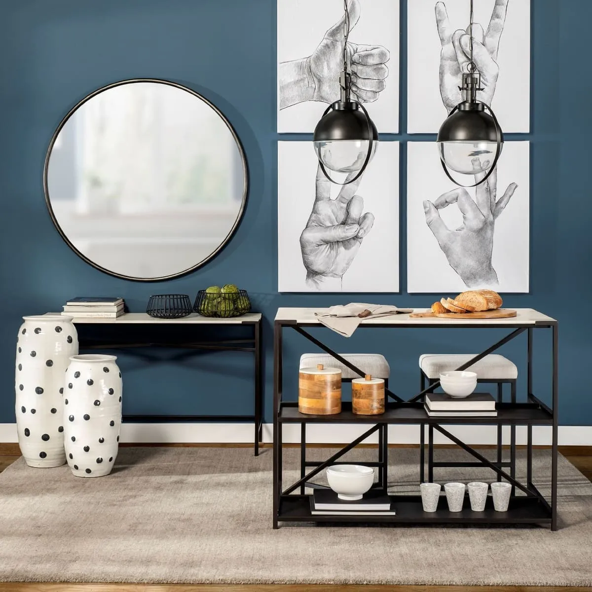 Lucas Console Table White Marble | Black Metal