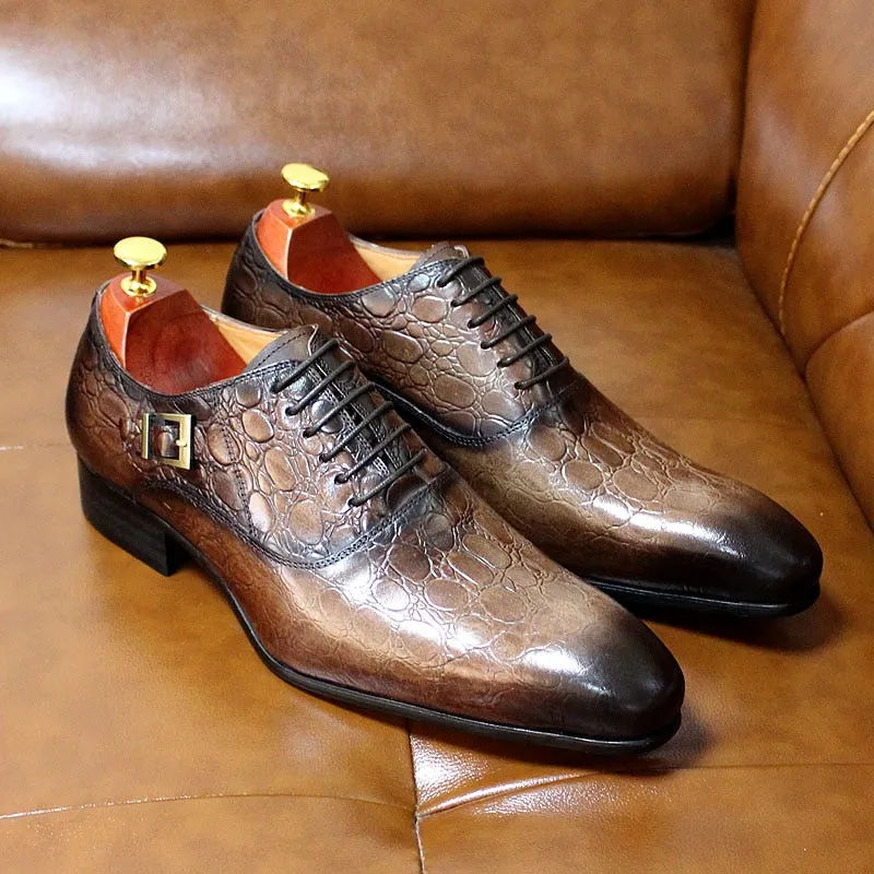 Luxury CrocLeather Pointed Toe Oxford Dress Shoes