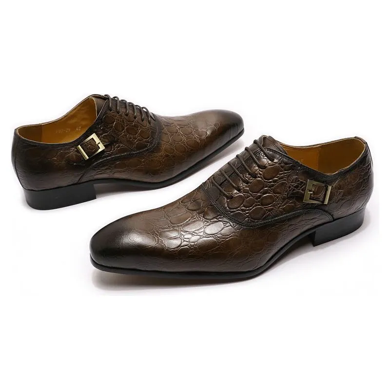 Luxury CrocLeather Pointed Toe Oxford Dress Shoes