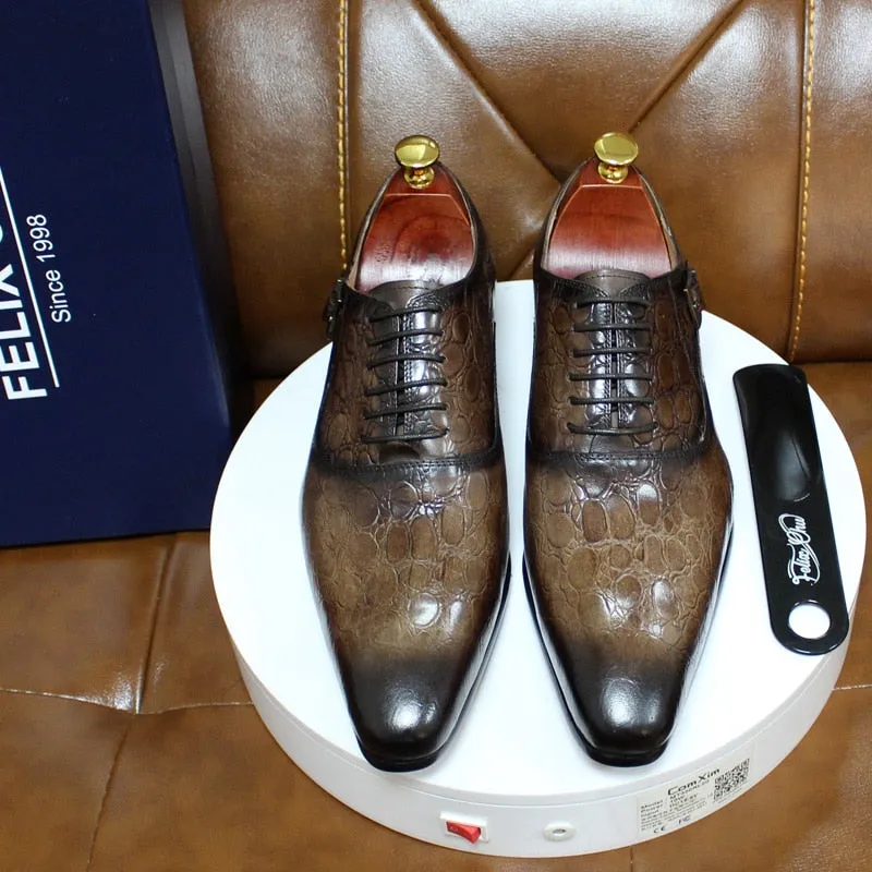 Luxury CrocLeather Pointed Toe Oxford Dress Shoes