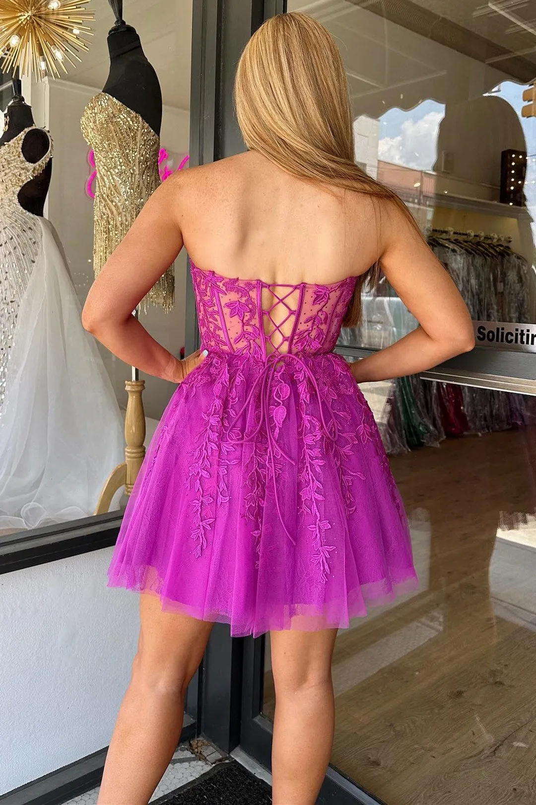 Magenta Appliques Sweetheart A-Line Homecoming Dress