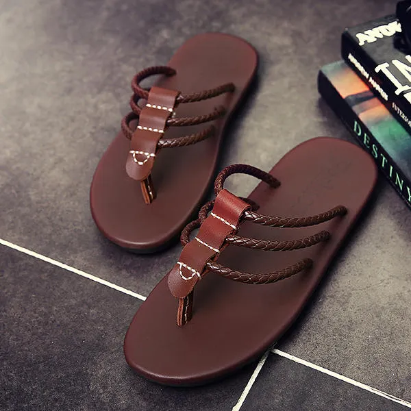 Men Genuine Leather Sandals Men The First Layer Of Leather Sandals Flip Flops Fashion Weaving Shoe