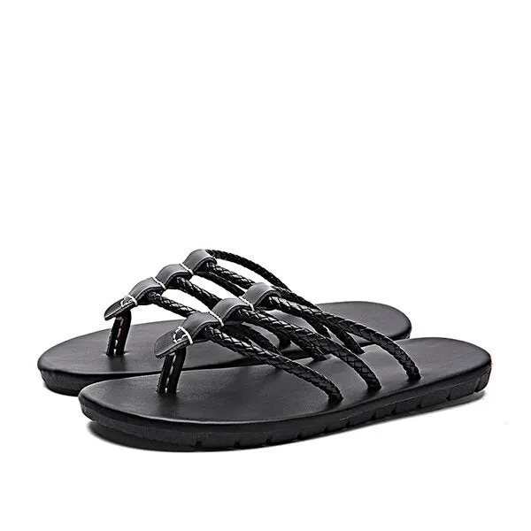 Men Genuine Leather Sandals Men The First Layer Of Leather Sandals Flip Flops Fashion Weaving Shoe