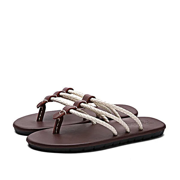 Men Genuine Leather Sandals Men The First Layer Of Leather Sandals Flip Flops Fashion Weaving Shoe