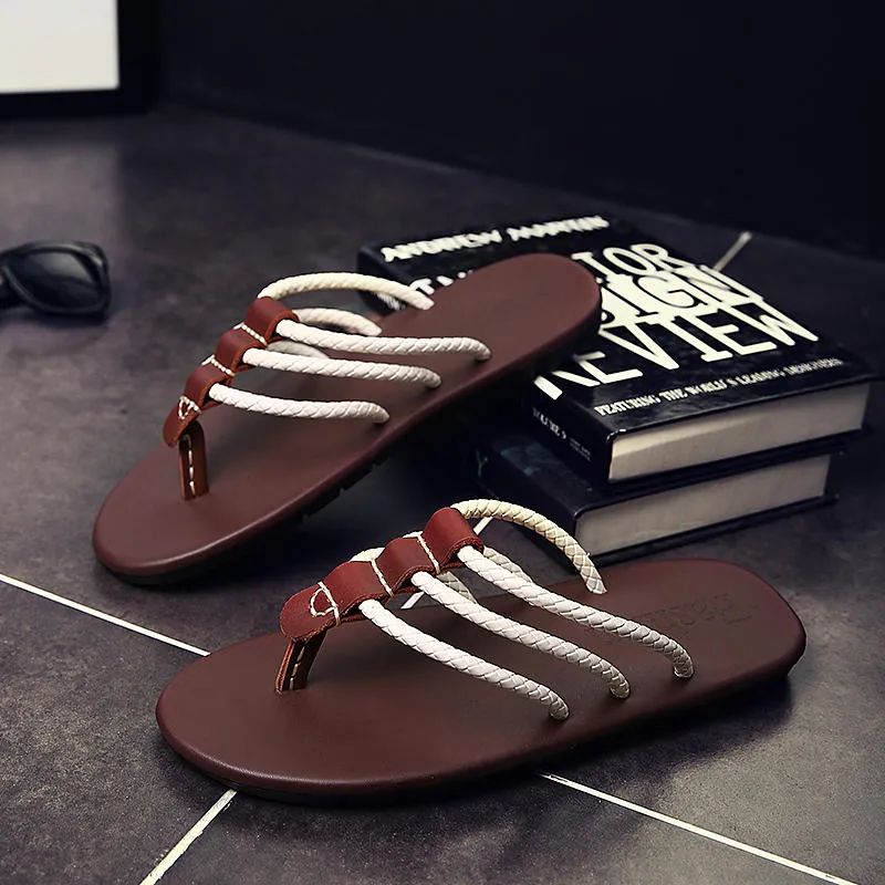 Men Genuine Leather Sandals Men The First Layer Of Leather Sandals Flip Flops Fashion Weaving Shoe