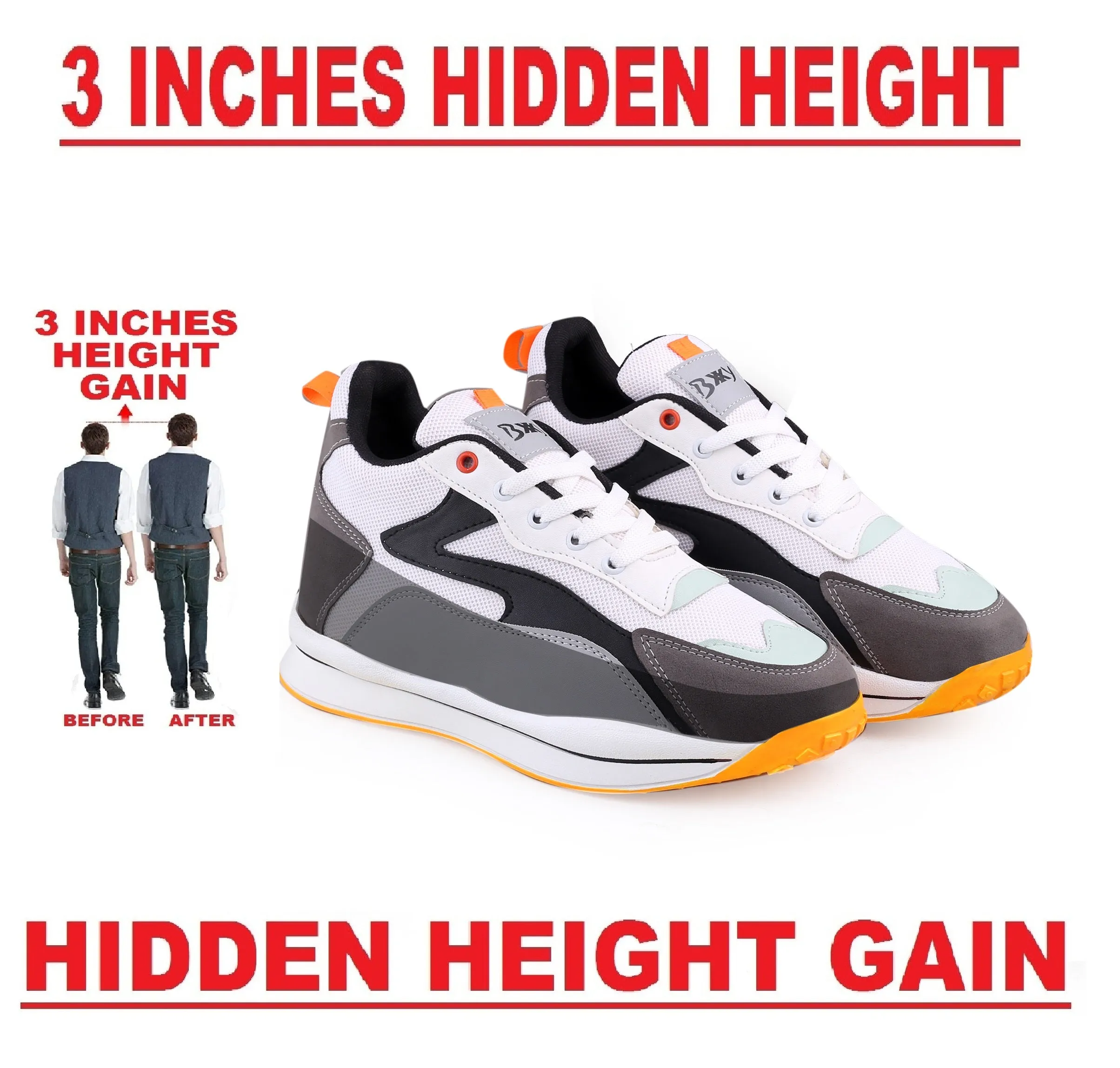 Men's 3 Inch Hidden Height Increasing Trendiest Sports Shoes