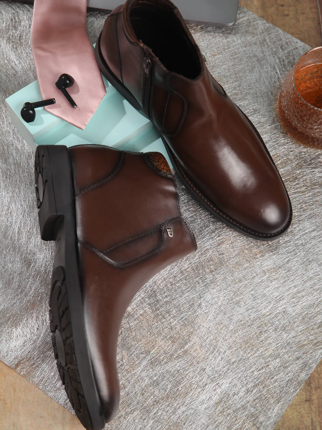 Men's Brown Round Toe Ankle Boot (ID2227)