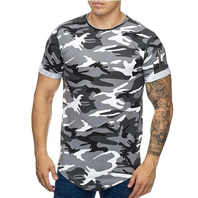 Men's Camouflage T-shirt Breathable Thin Round Neck Short Sleeve Hiking Fishing Training Tops