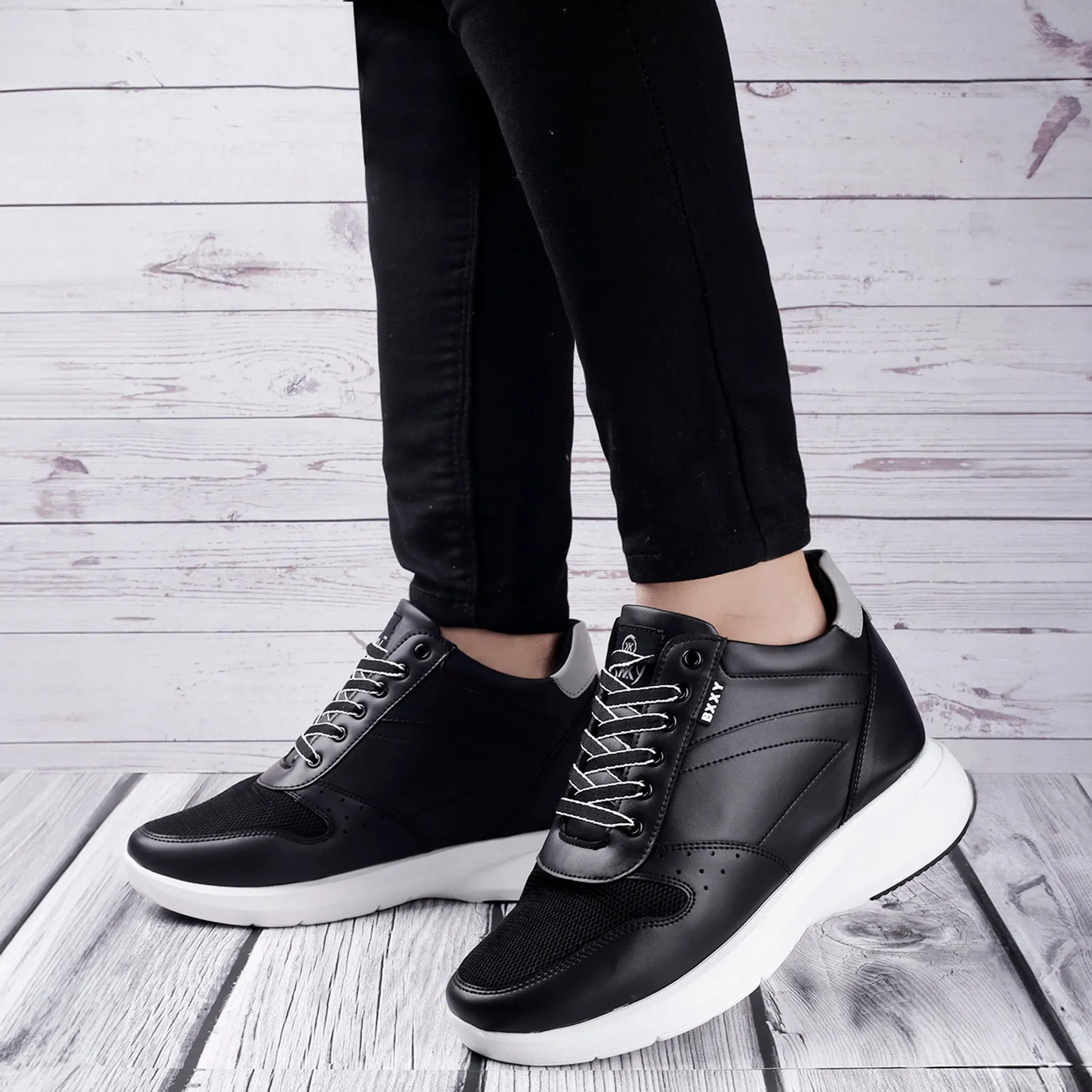 Men's Stylish Hidden Height Increasing Faux Leather Material Casual Outdoor Lace-Up Shoes