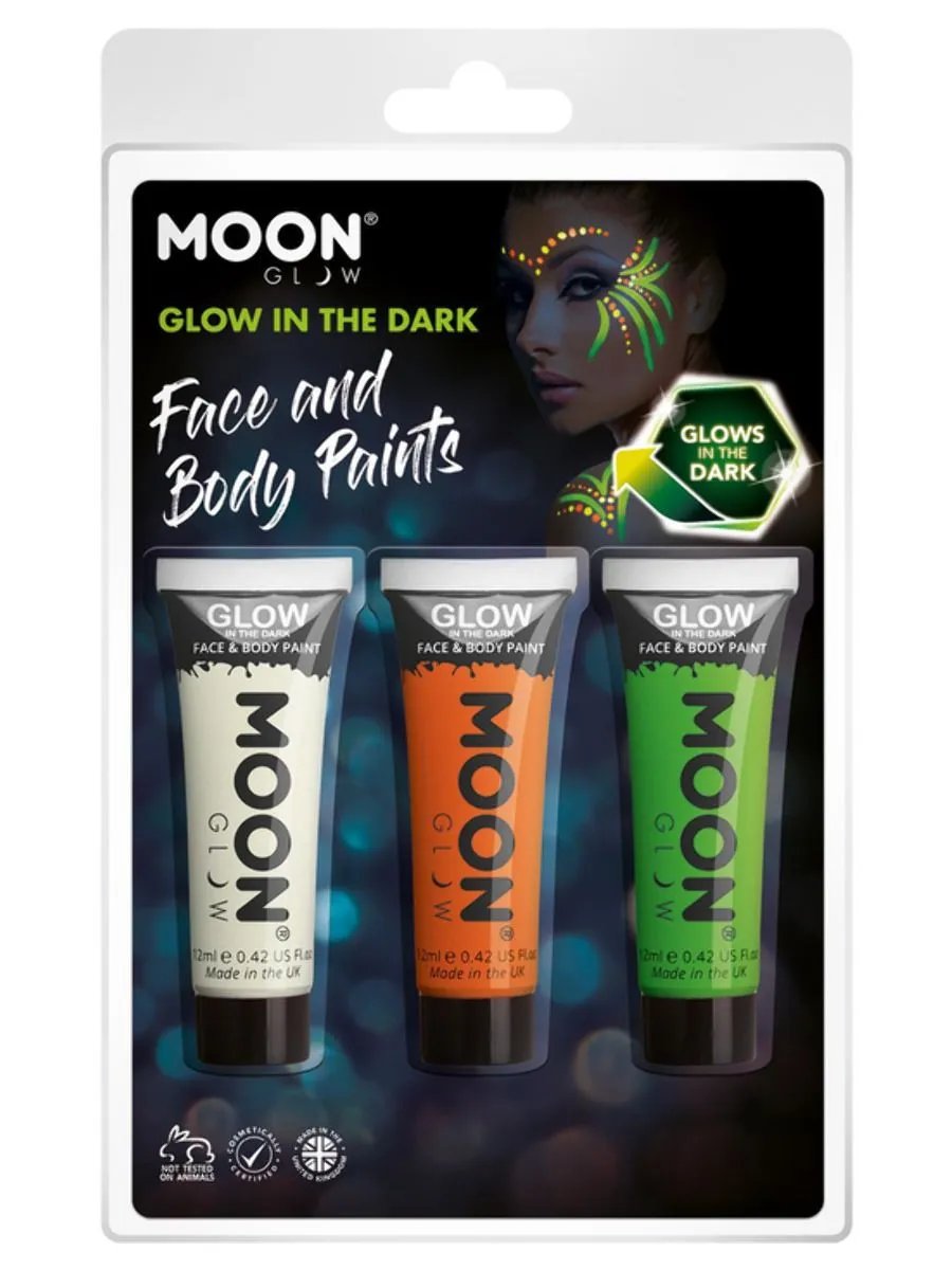 Moon Glow in the Dark Paint White Orange Green Pack