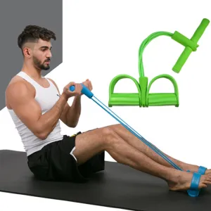 Multifunctional Four-Tube Pedal Puller Pedal Elastic Rope Sit-Ups Aid Abdomen Fitness Equipment(Green)