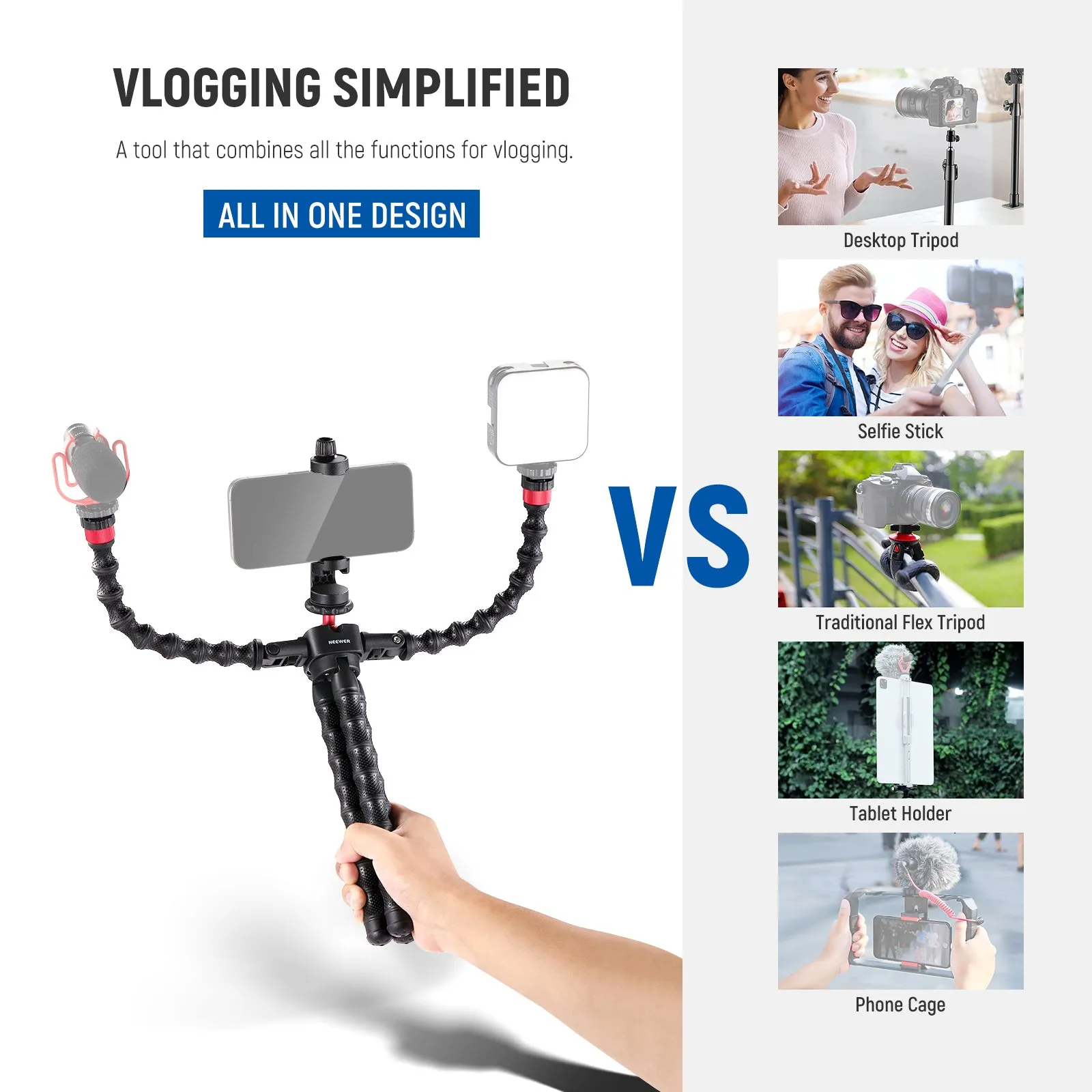 NEEWER T91 Flexible Tripod with Two Magic Arms