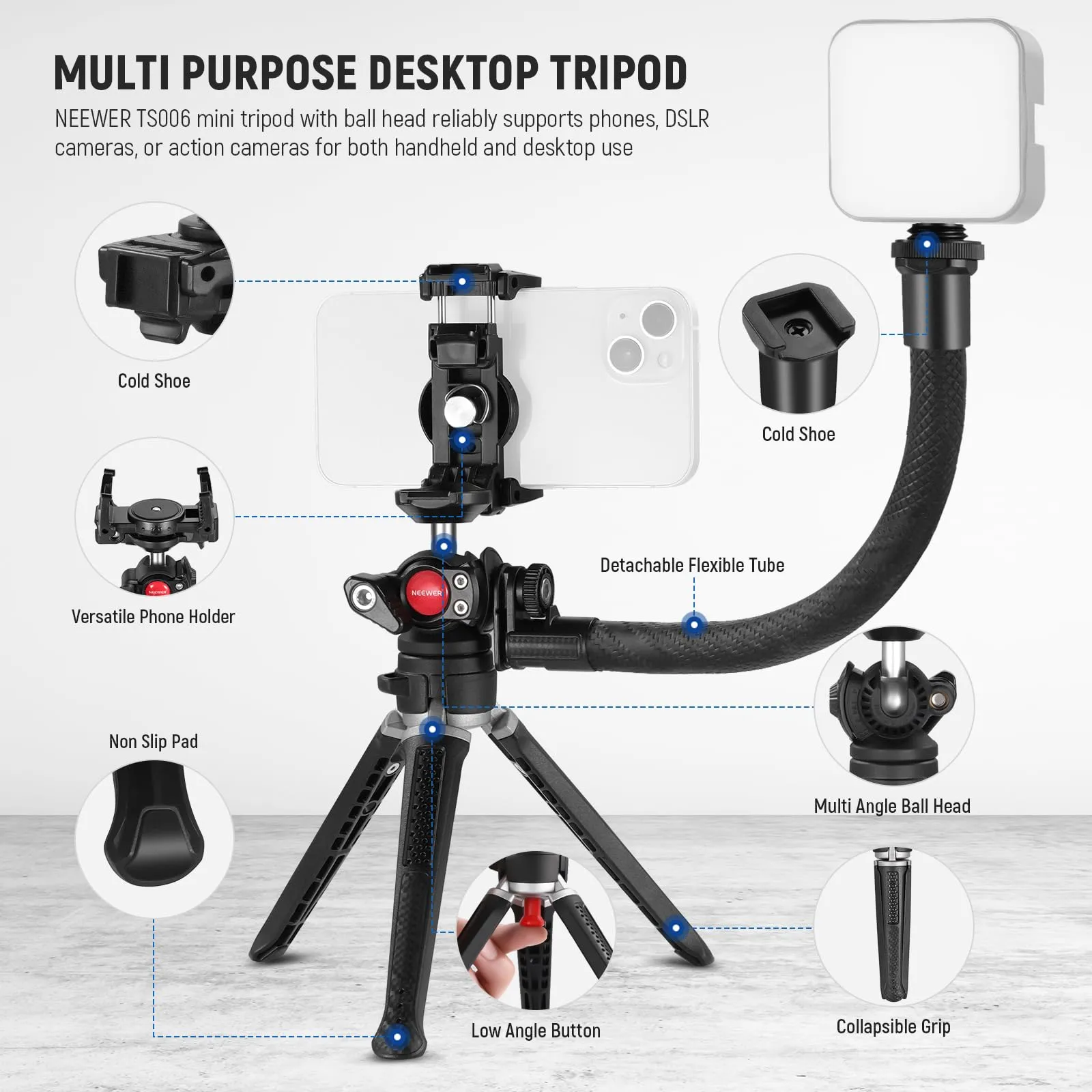 NEEWER TS006 Mini Camera Tripod Compatible with GoPro/iPhone