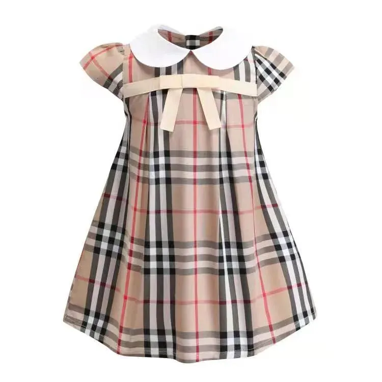 New Baby Girls Dress Spring Autumn Kids Long Sleeve Plaid Dress Cotton Children Bow Skirts Clothes