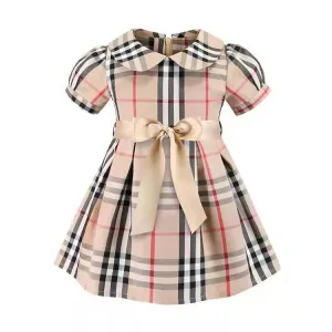 New Baby Girls Dress Spring Autumn Kids Long Sleeve Plaid Dress Cotton Children Bow Skirts Clothes