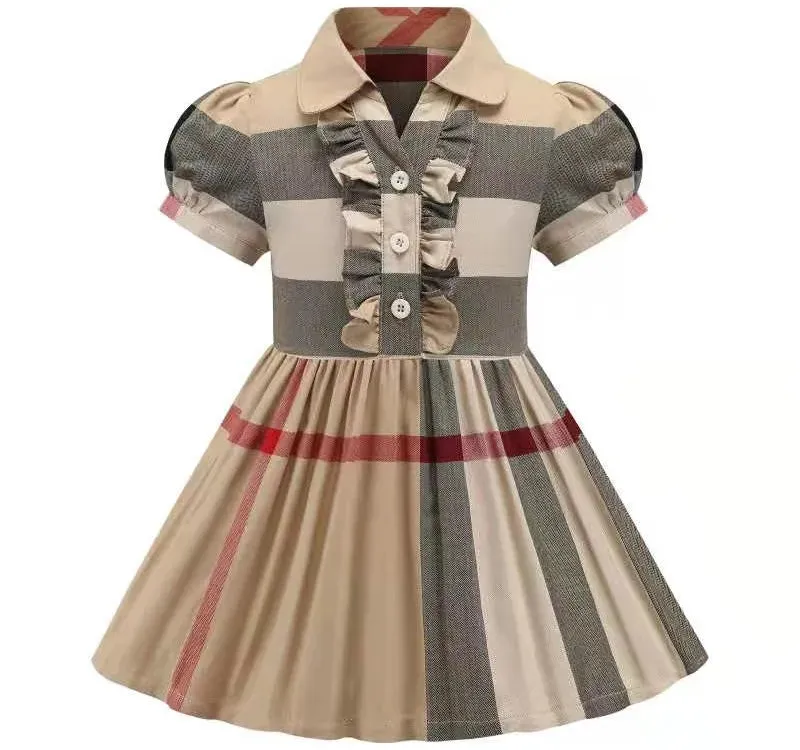 New Baby Girls Dress Spring Autumn Kids Long Sleeve Plaid Dress Cotton Children Bow Skirts Clothes