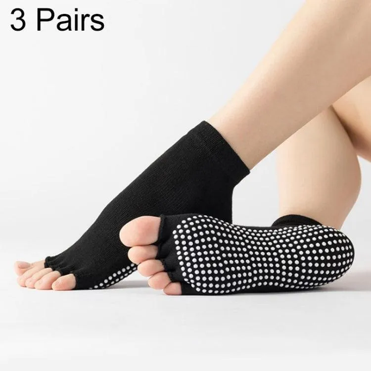 Non-Slip Five-Finger Dance Socks - 3 Pairs Open-Toe Yoga Socks for Indoor Sports