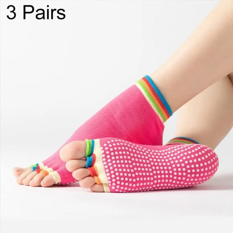 Non-Slip Five-Finger Dance Socks - 3 Pairs Open-Toe Yoga Socks for Indoor Sports