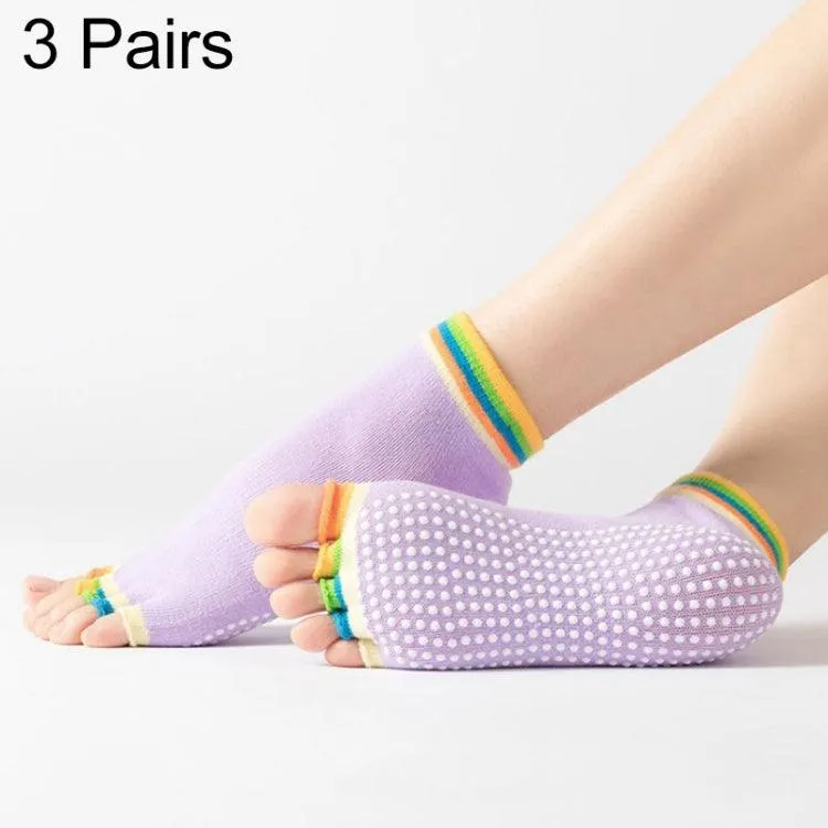 Non-Slip Five-Finger Dance Socks - 3 Pairs Open-Toe Yoga Socks for Indoor Sports