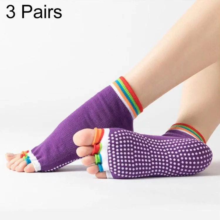 Non-Slip Five-Finger Dance Socks - 3 Pairs Open-Toe Yoga Socks for Indoor Sports