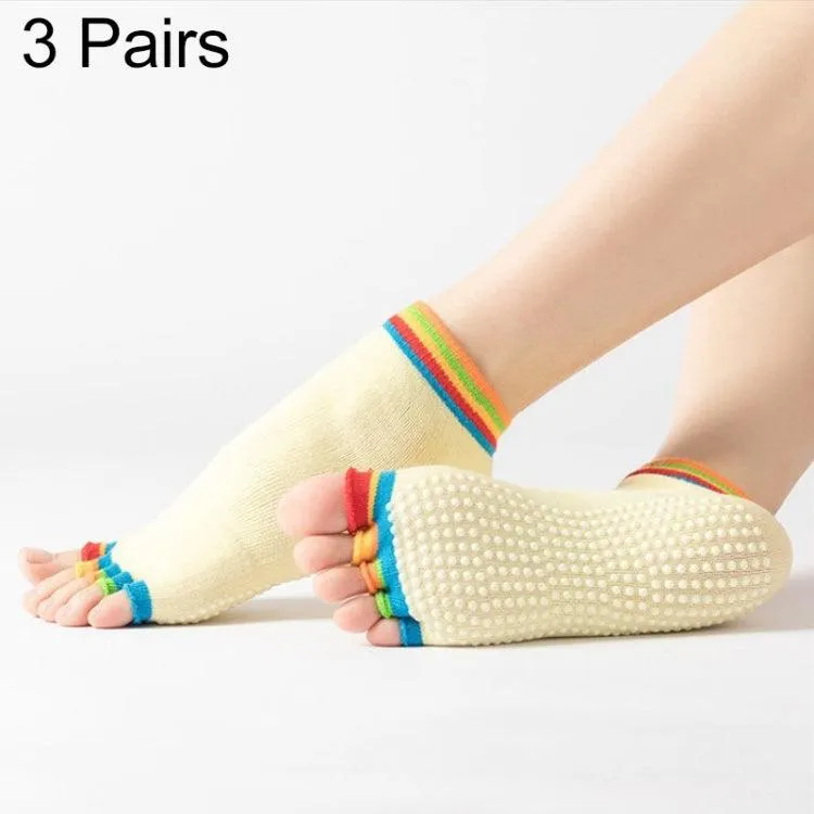 Non-Slip Five-Finger Dance Socks - 3 Pairs Open-Toe Yoga Socks for Indoor Sports