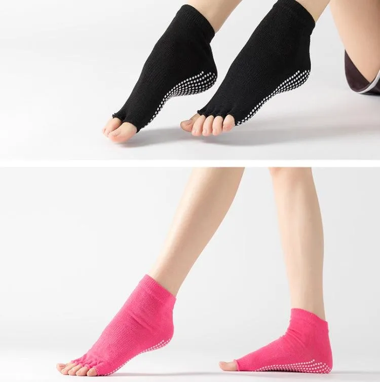 Non-Slip Five-Finger Dance Socks - 3 Pairs Open-Toe Yoga Socks for Indoor Sports