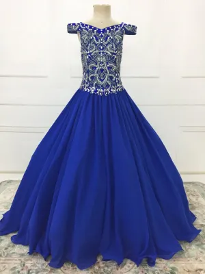 Off the Shoulder Beaded Bodice Little Chld Royal Glitz Pageant Dress