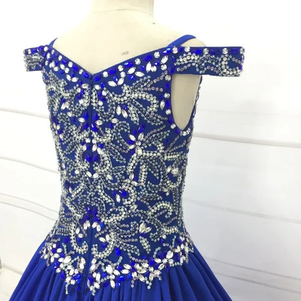 Off the Shoulder Beaded Bodice Little Chld Royal Glitz Pageant Dress