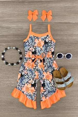 Orange Tropical Bird Tank Romper