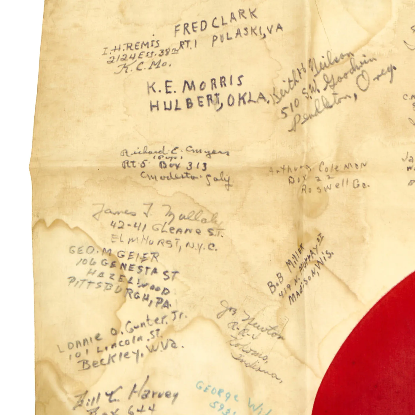 Original Japanese WWII Battle of Iwo Jima Captured 5th Marine Division Signed Flag - Signed by Silver Star Recipient Alfred O’Banion Who Witnessed Medal of Honor Recipient Lt. Jack Lummus’ Actions