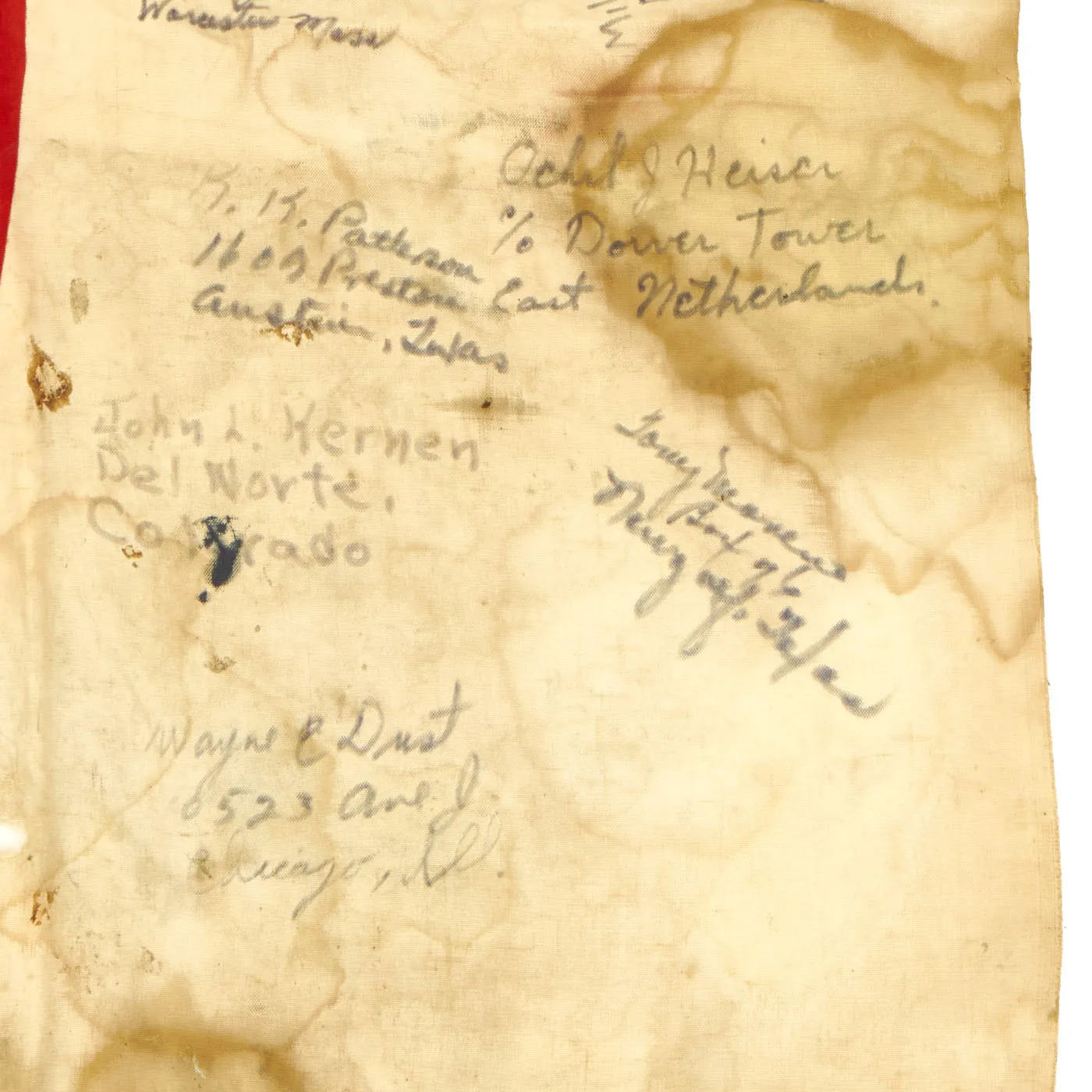 Original Japanese WWII Battle of Iwo Jima Captured 5th Marine Division Signed Flag - Signed by Silver Star Recipient Alfred O’Banion Who Witnessed Medal of Honor Recipient Lt. Jack Lummus’ Actions