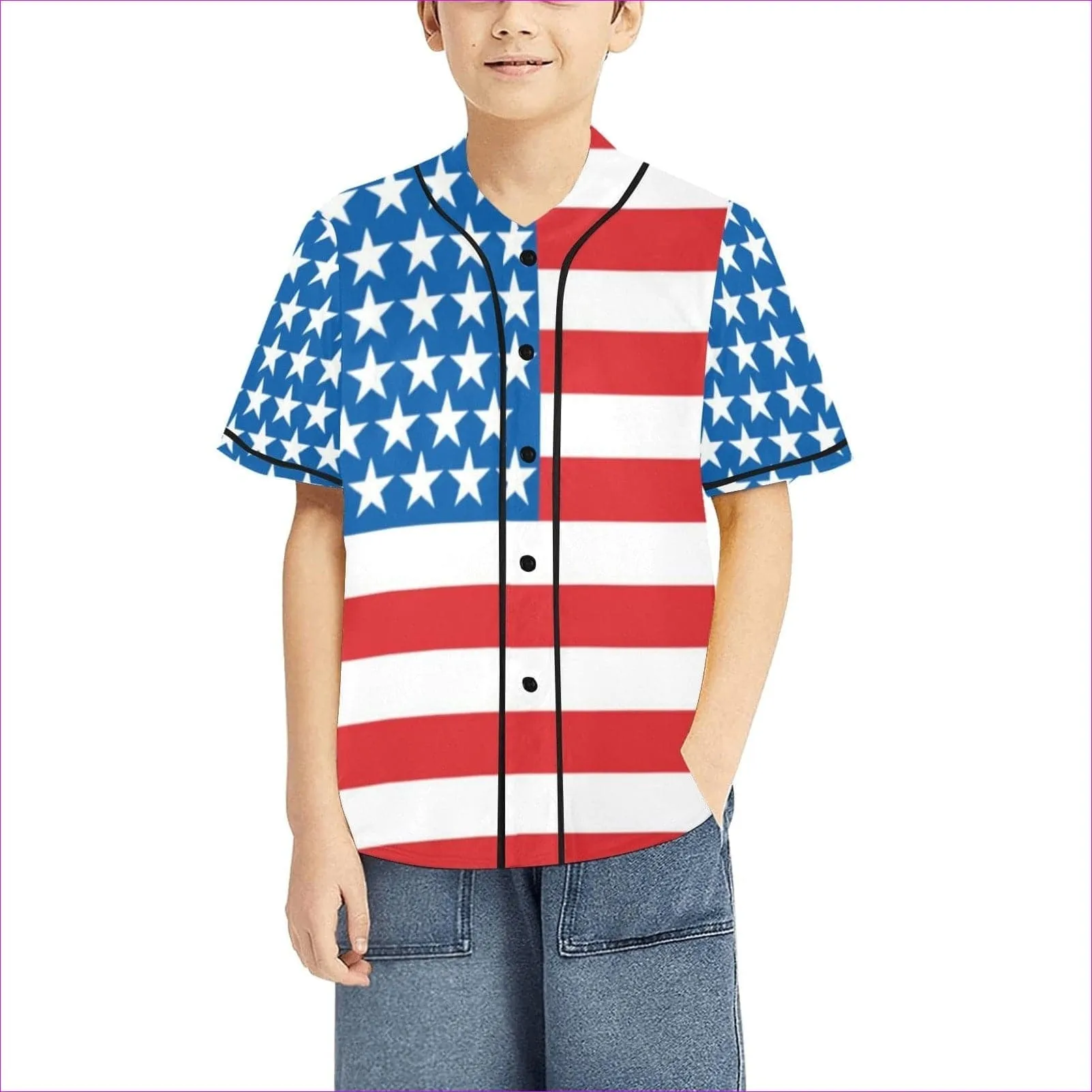 Patriotic Kids All Over Print Baseball Jersey