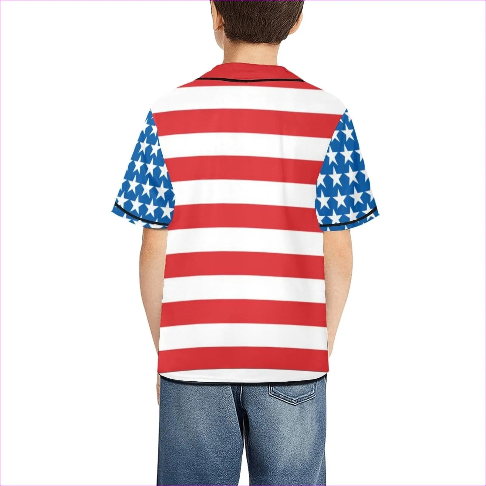 Patriotic Kids All Over Print Baseball Jersey